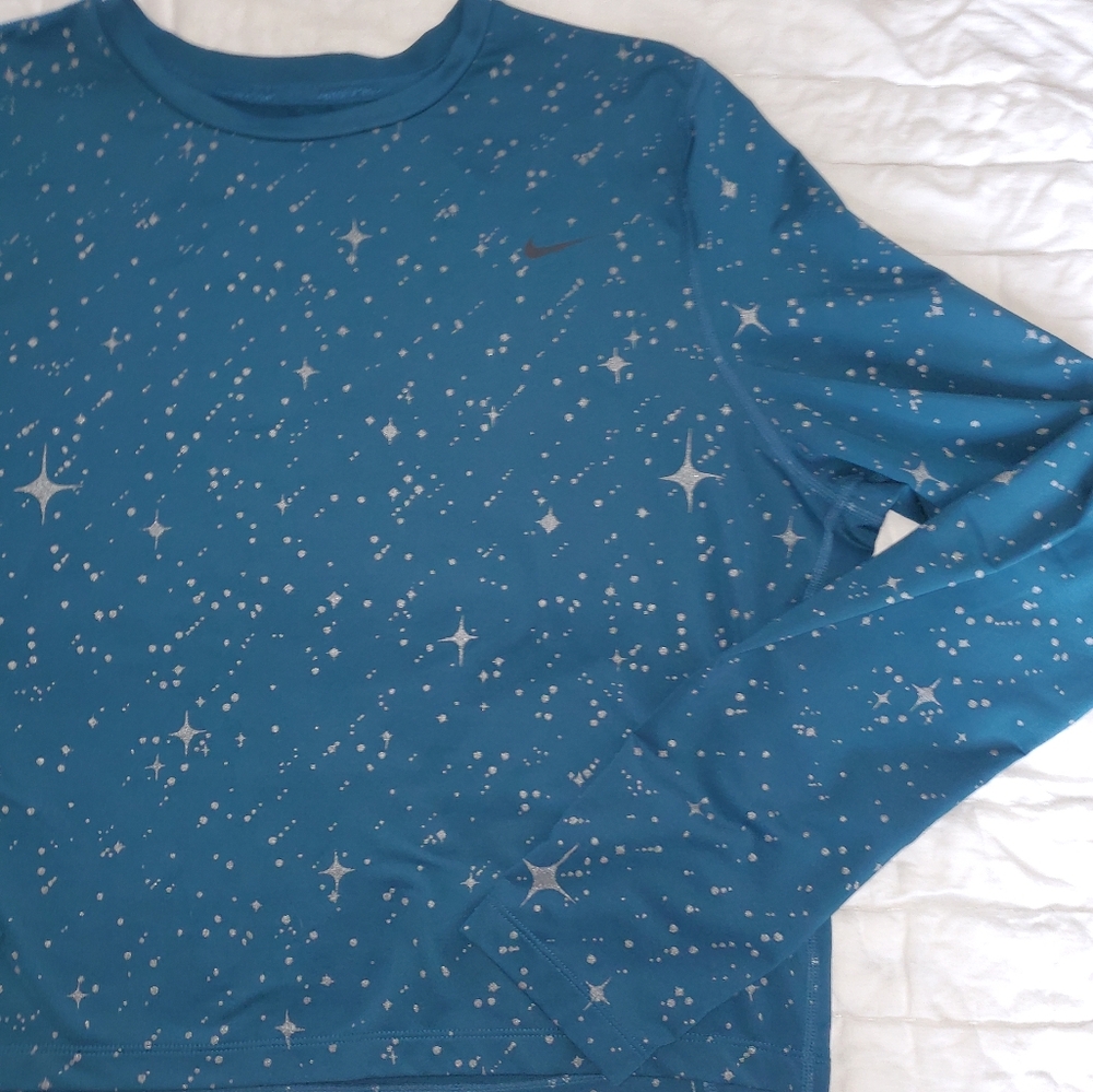 Nike Dri-Fit Cropped Galaxy, Deep Teal, long sleeve workout top - Picture 3 of 6